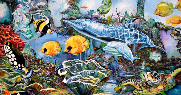 Murale de vie océanique pour le texte de Charles Ostiguy