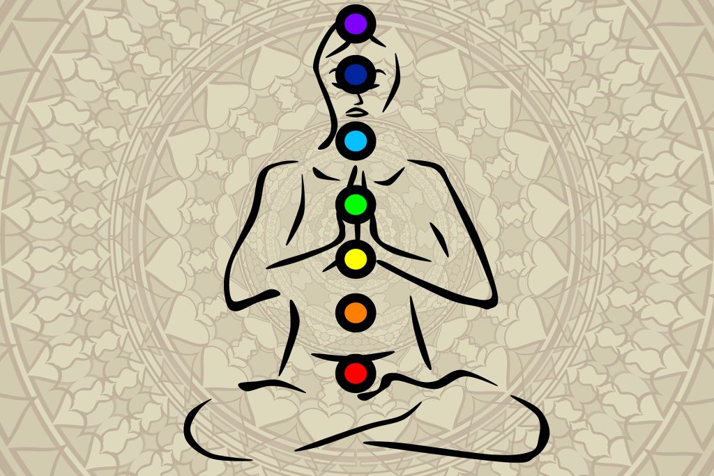 Personne en méditation avec 7 chakras, atelier chant énergétique avec Charles Ostiguy, sonothérapie, québec