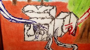 Dessin d'un coffre, du trésor de la vie par Charles Ostiguy, artiste visuel, dessin tribal au Québec